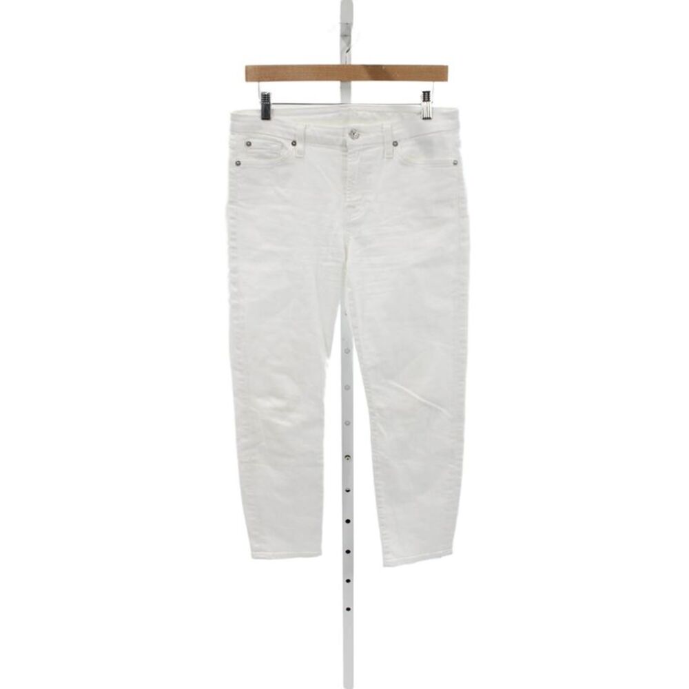 7 For All Mankind Women Ankle Jeans White Mid-Rise Cotton Button 25in Size 30